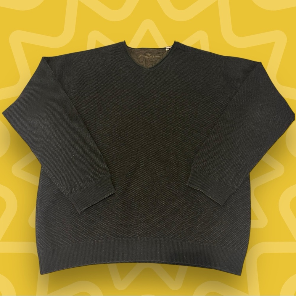 Tommy Bahama Wool/Cotton V Neck Pullover Sweater-Khaki/Brown/Black, Size Large